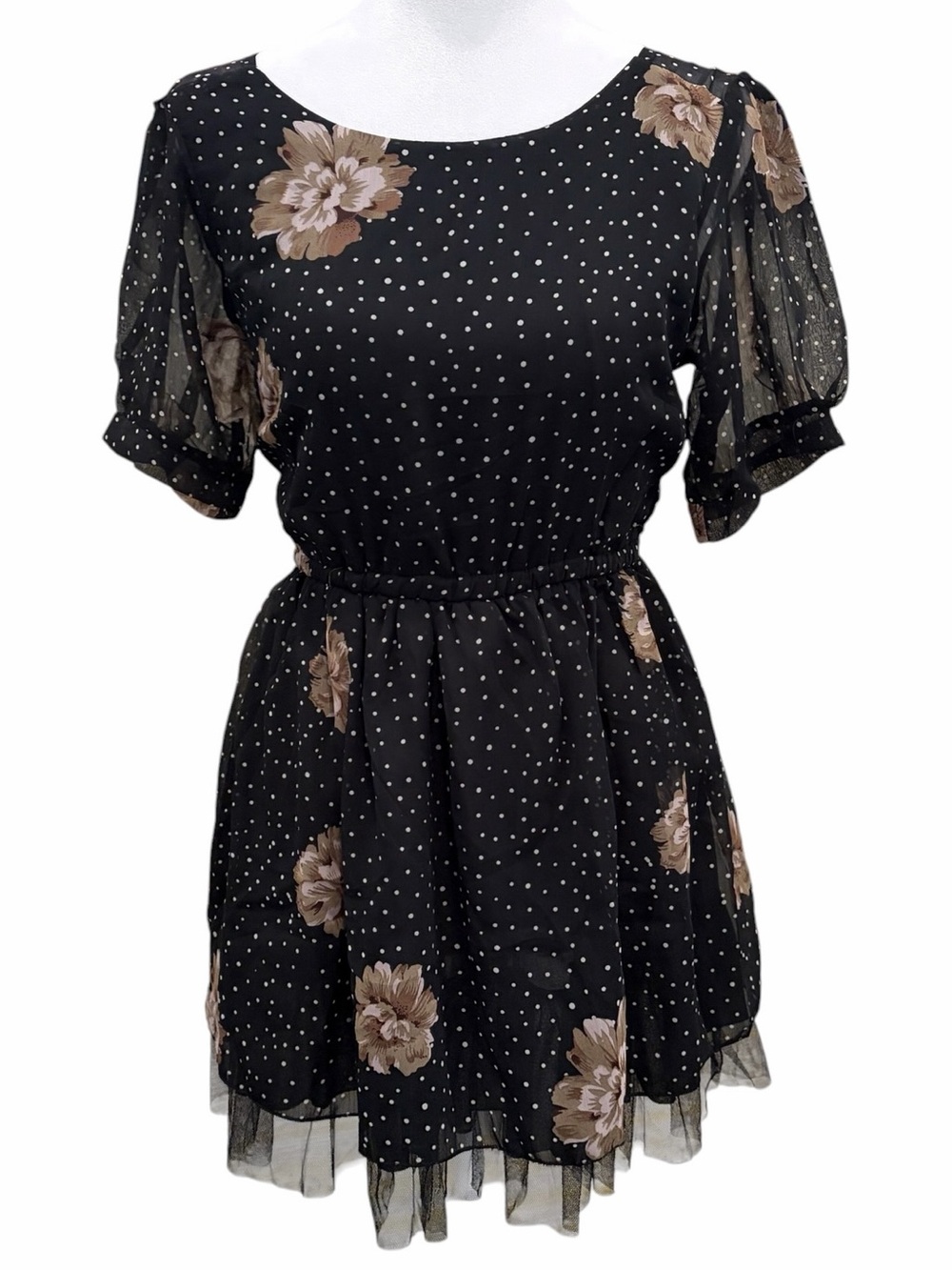 NWT Floral Polka Dot Tulle Mini Dress Size Small Date Party Whimsigoth